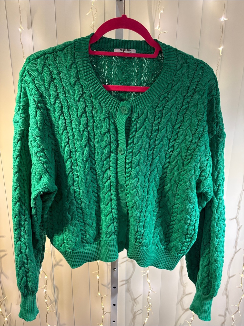 525 Brooke Allover Cable Cardigan Kelly Green Large—Hopescope purchase #43